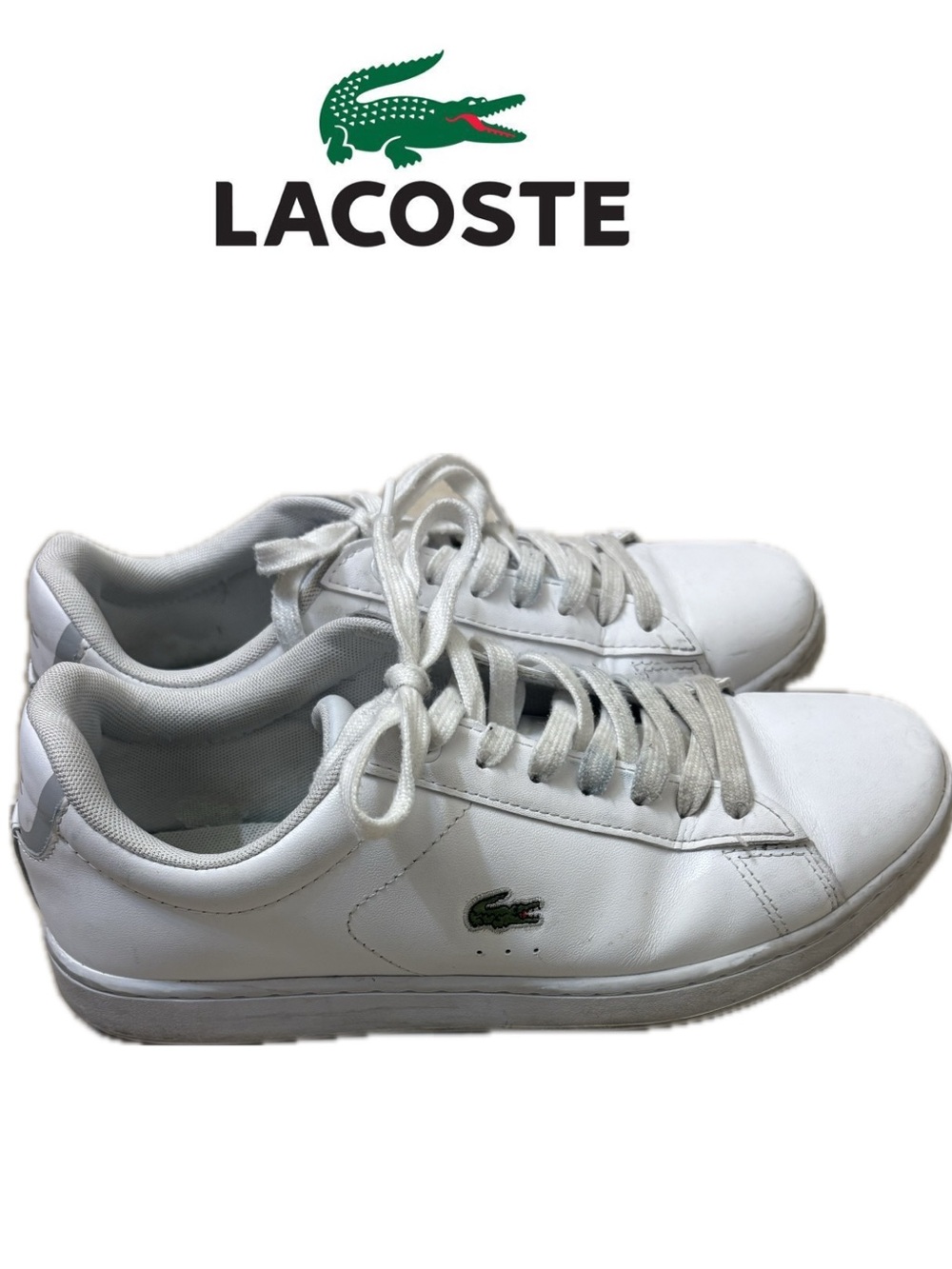Men’s Lacoste White Leather Carnaby Sneakers w/ logo tennis shoes